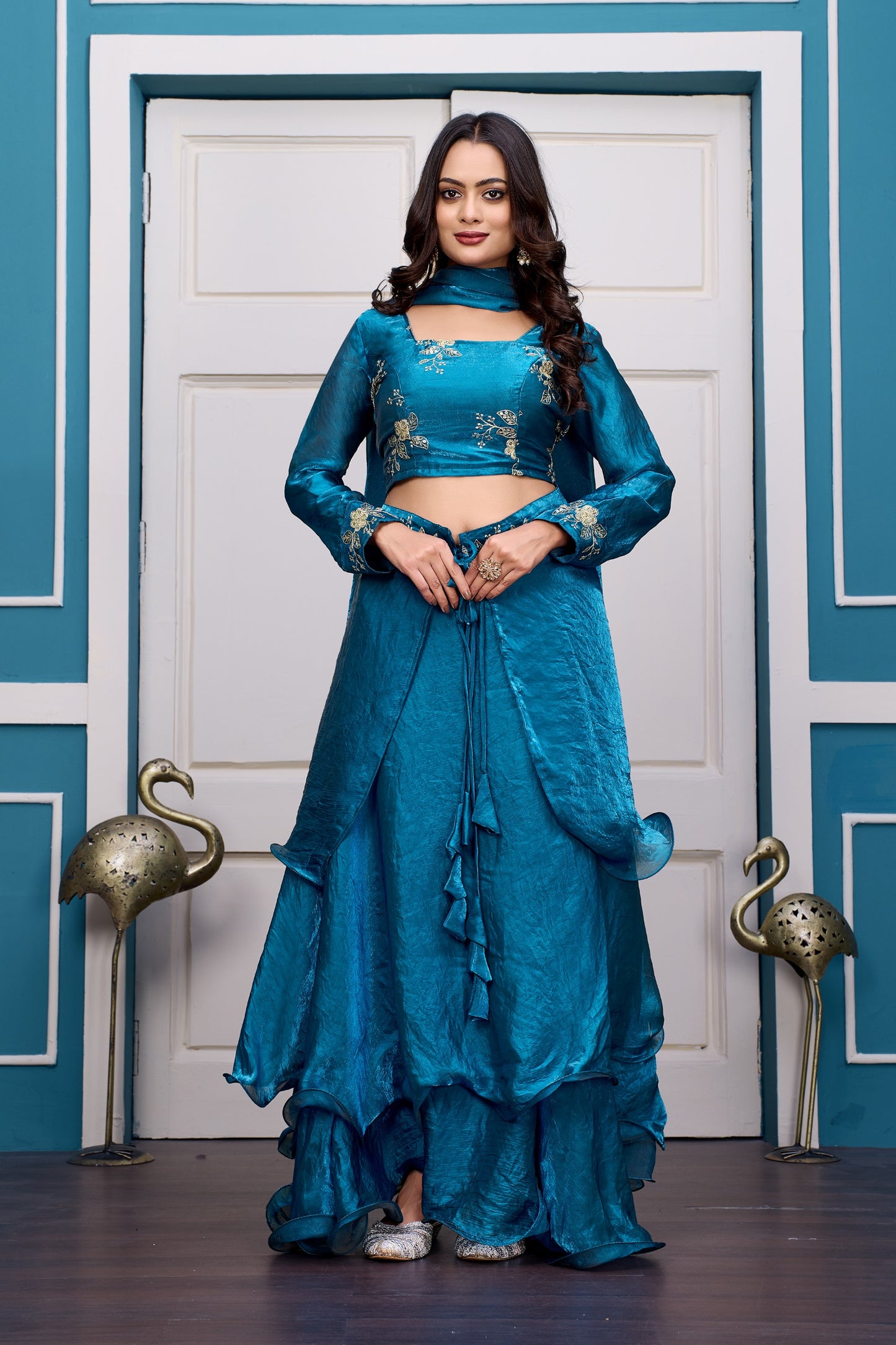 Heavy Traditional Crop Top Lengha With Peplon With  Six Color