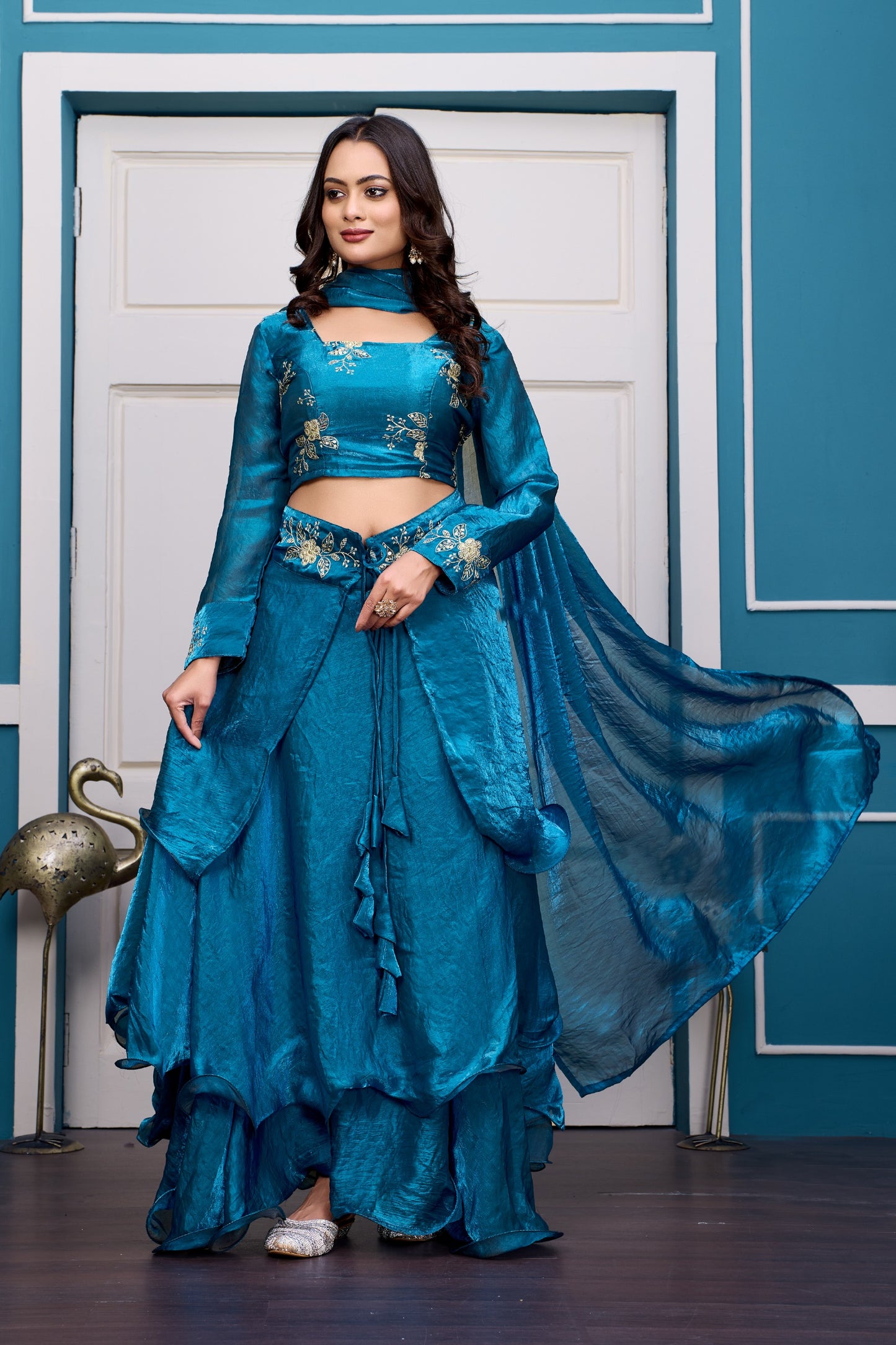 Heavy Traditional Crop Top Lengha With Peplon With  Six Color