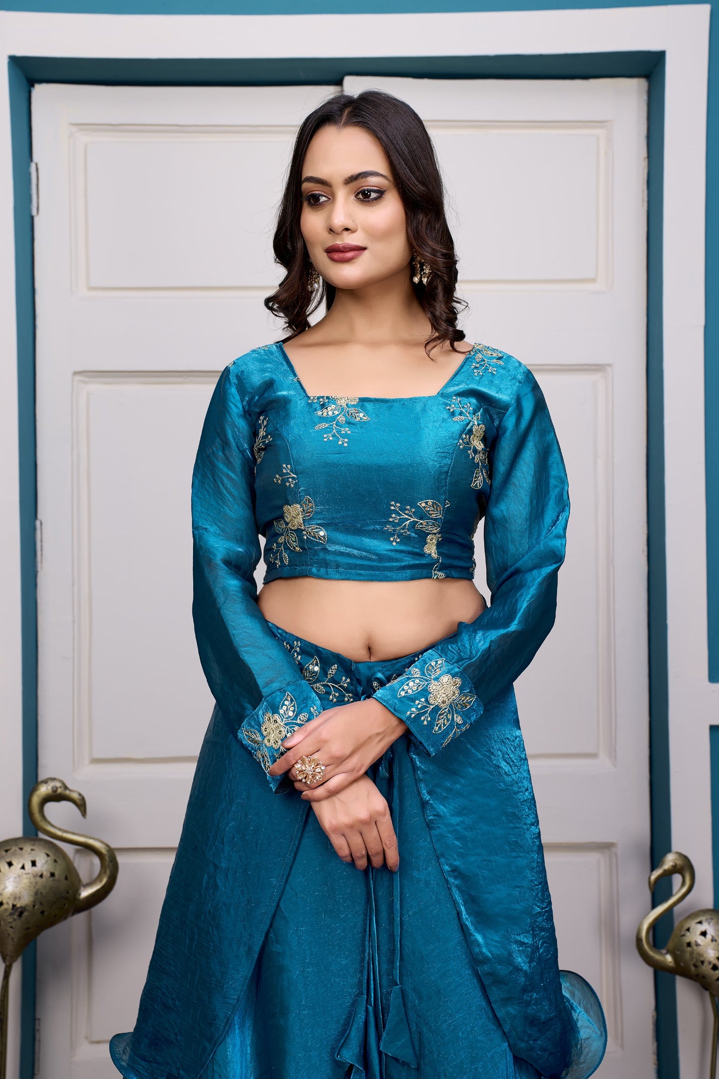 Heavy Traditional Crop Top Lengha With Peplon With  Six Color