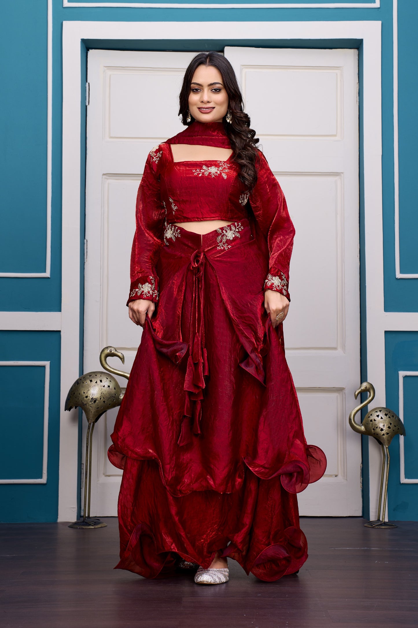 Heavy Traditional Crop Top Lengha With Peplon With  Six Color