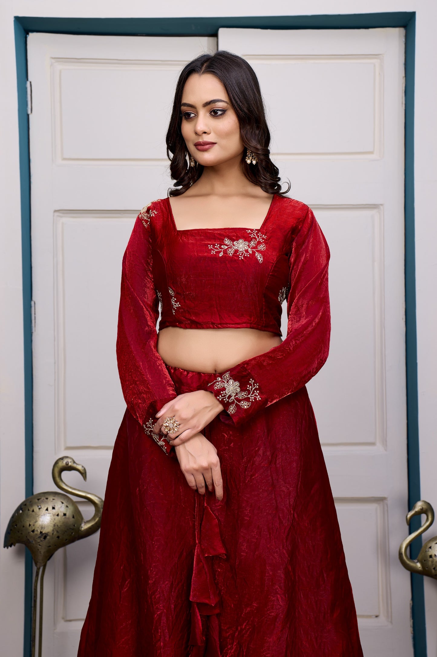Heavy Traditional Crop Top Lengha With Peplon With  Six Color
