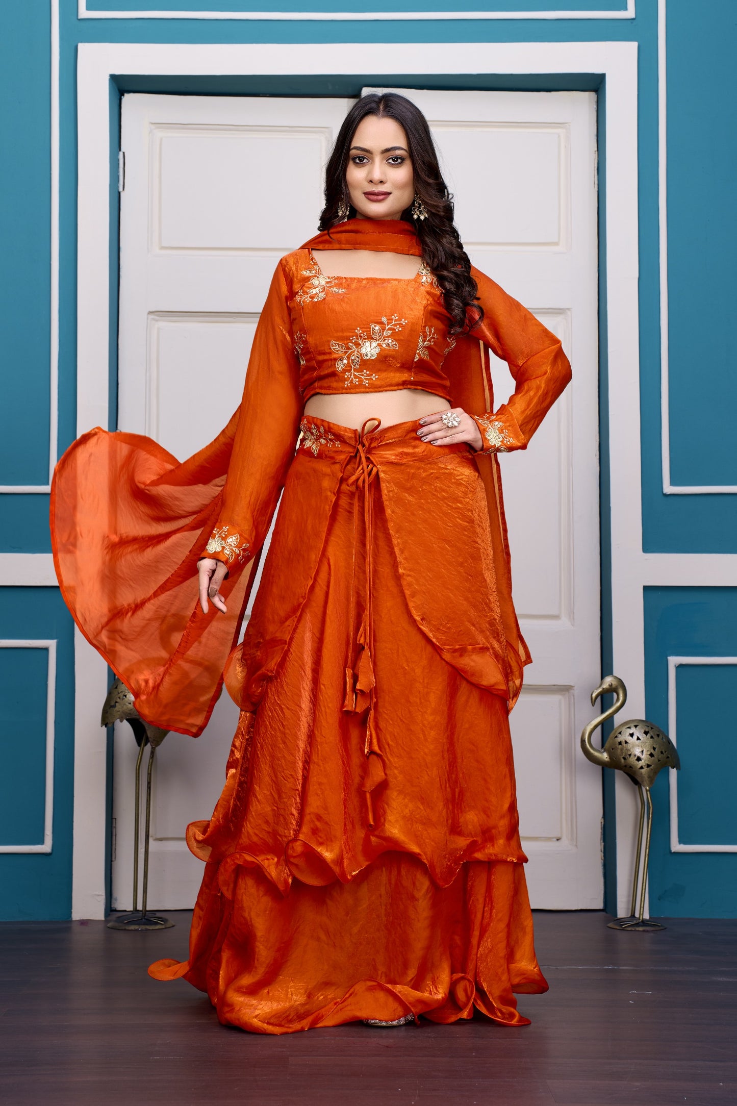 Heavy Traditional Crop Top Lengha With Peplon With  Six Color