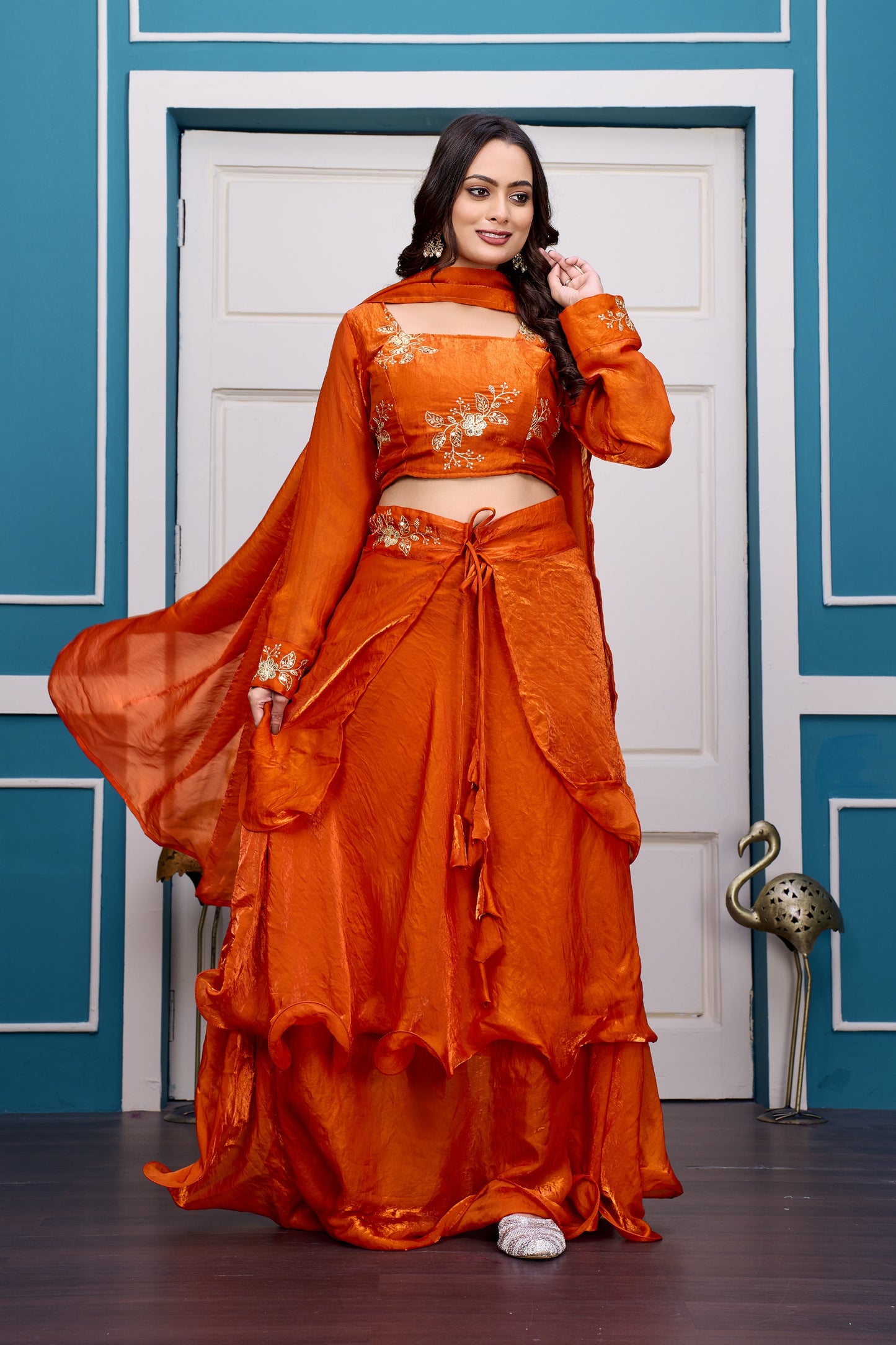 Heavy Traditional Crop Top Lengha With Peplon With  Six Color