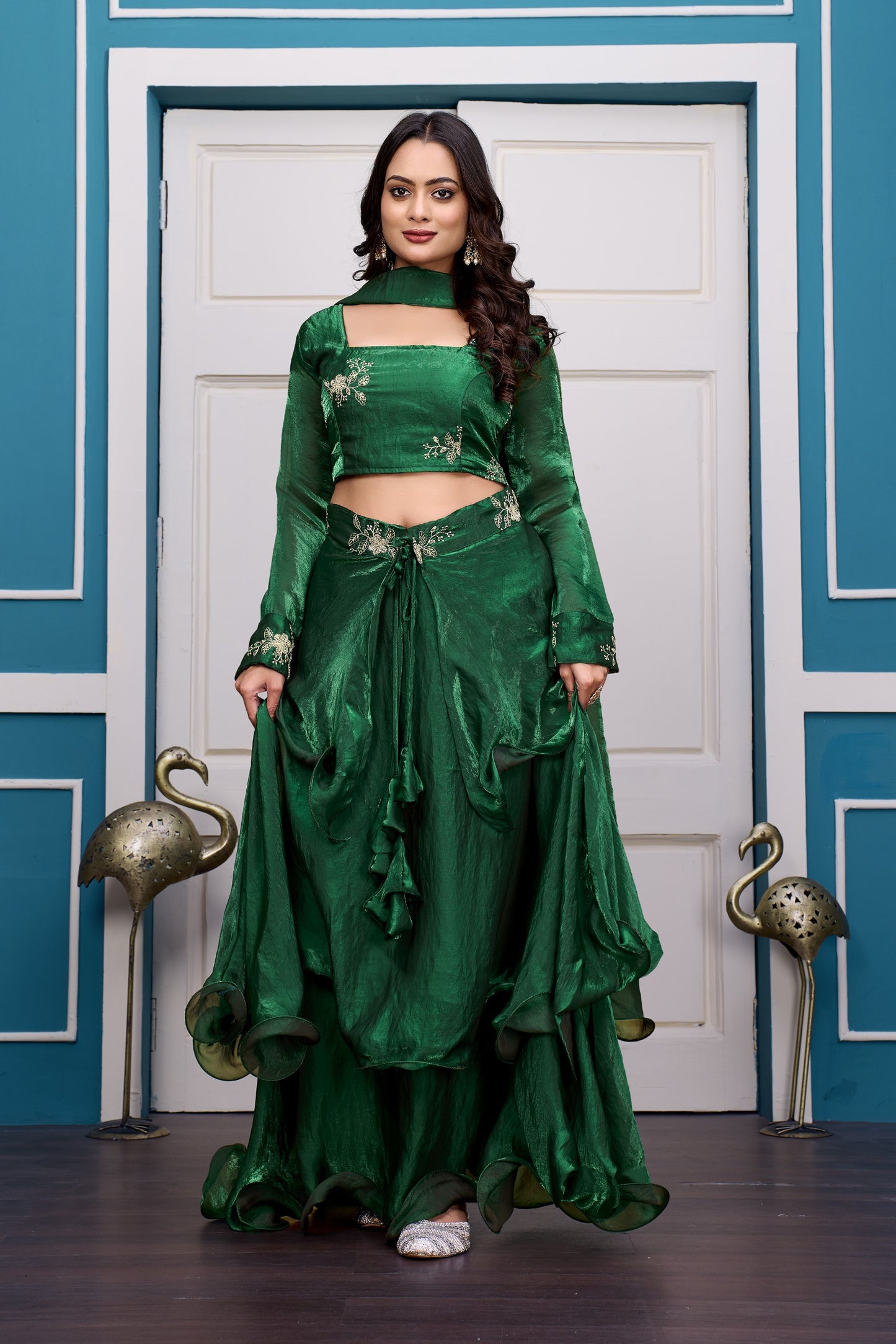 Heavy Traditional Crop Top Lengha With Peplon With  Six Color