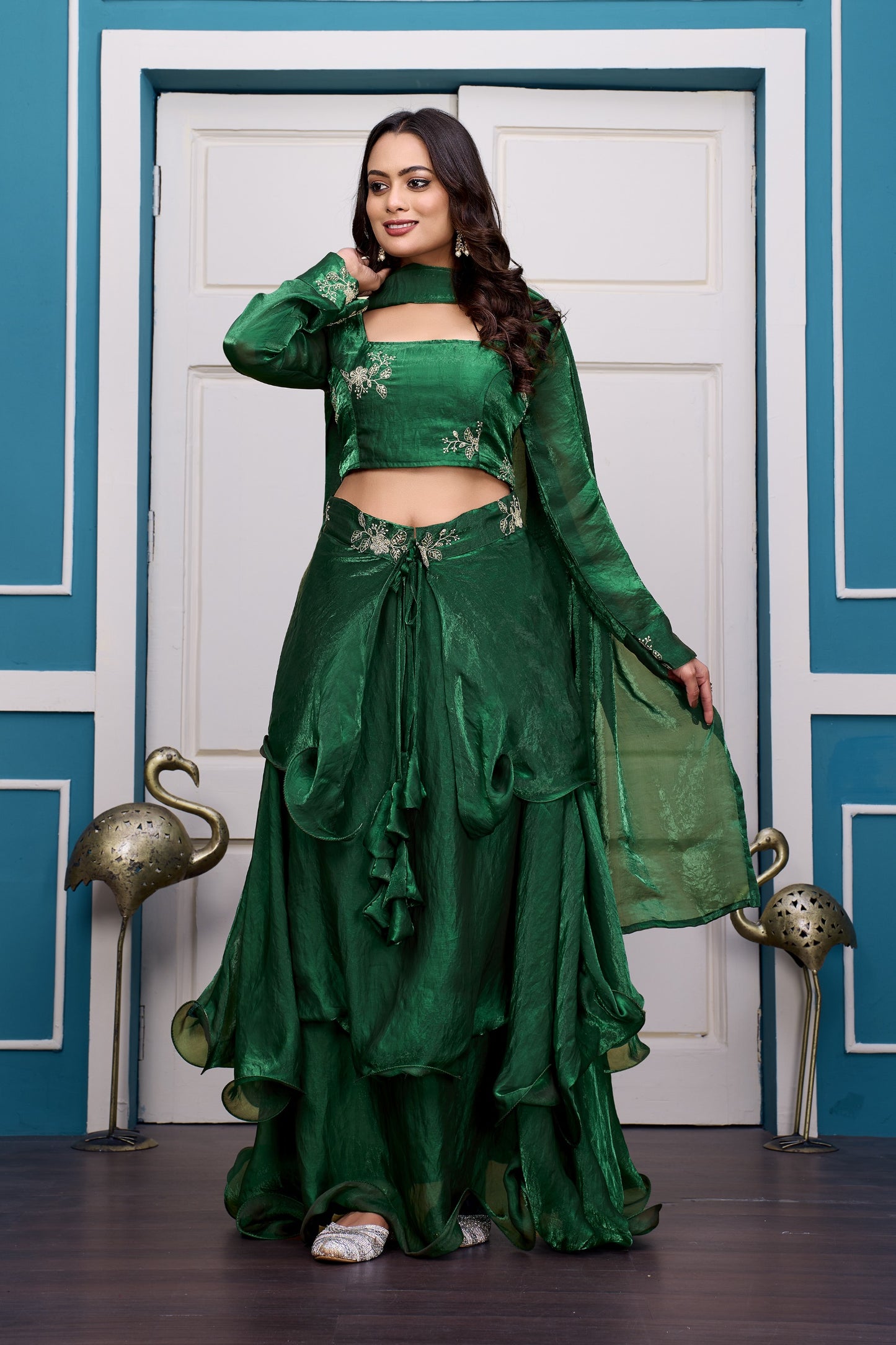 Heavy Traditional Crop Top Lengha With Peplon With  Six Color