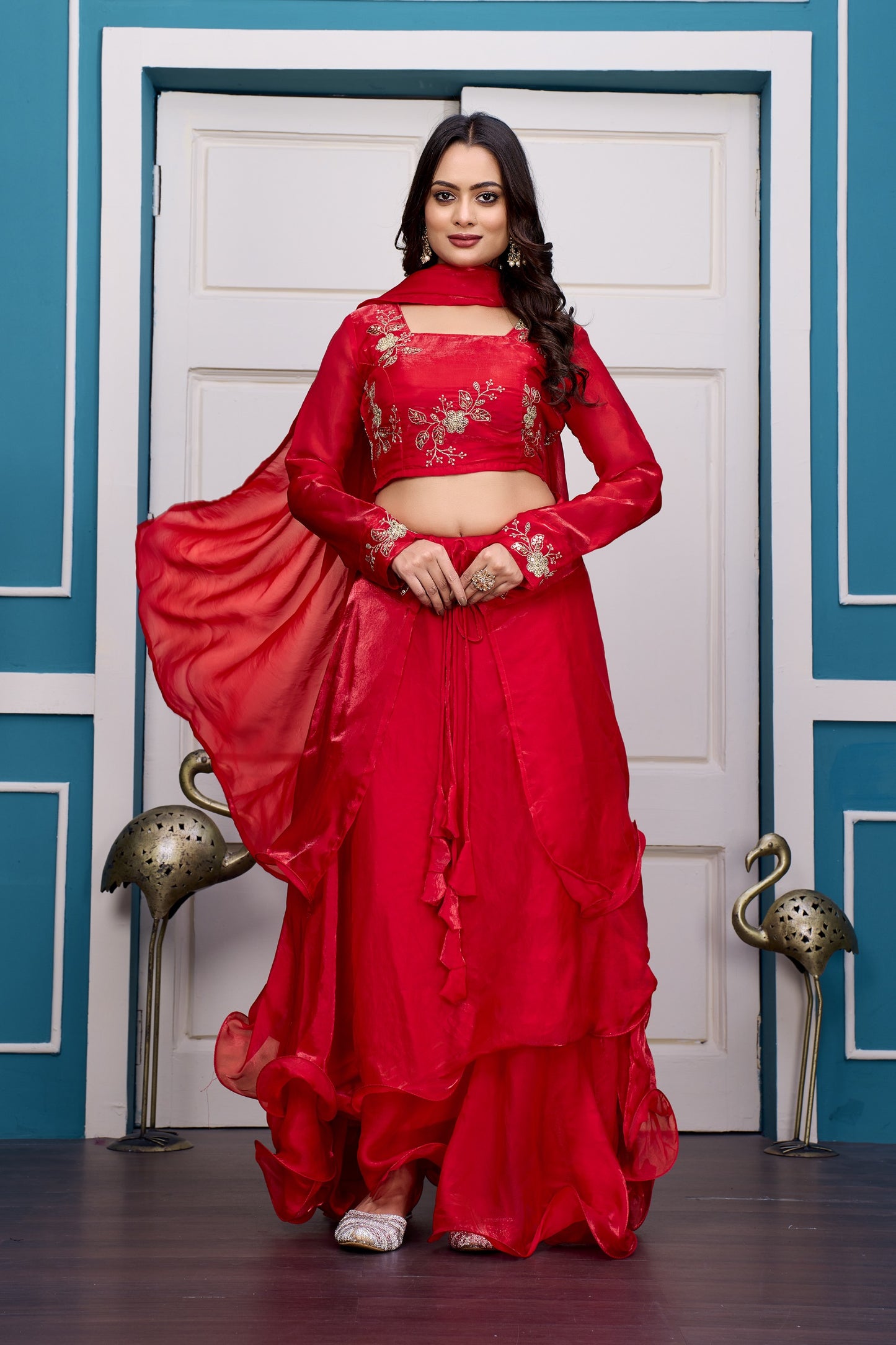 Heavy Traditional Crop Top Lengha With Peplon With  Six Color