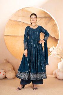 RAKHI'S RAMA COLOURED ANARKALI SUIT SET.