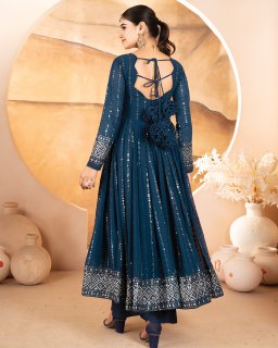 RAKHI'S RAMA COLOURED ANARKALI SUIT SET.