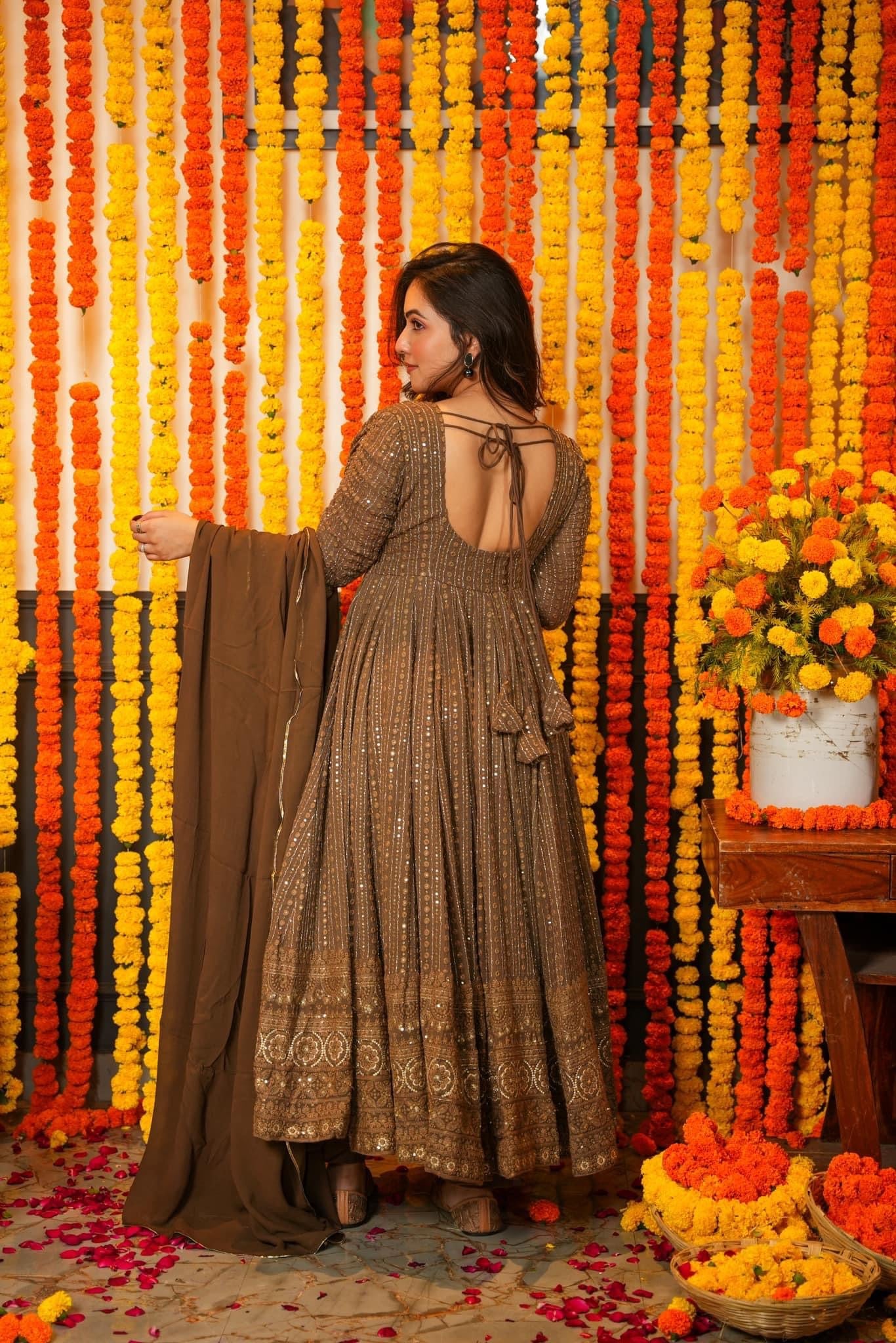 CHOCLATE STAR EMBROIDERED GEORGETTE SUIT SET TD-120