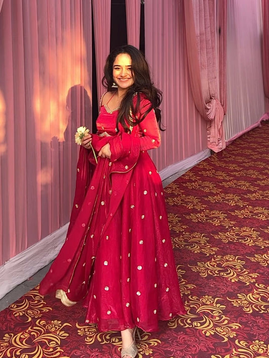Red Colour Traditional Anarkali Suit