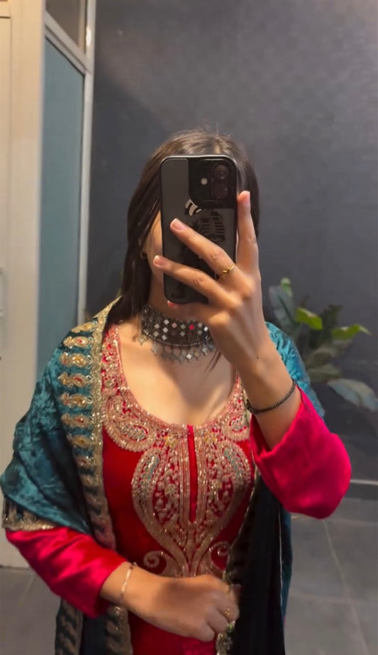 Rajwadi Royal Rich Pink Glamour nine thousand Velvet Suit Set