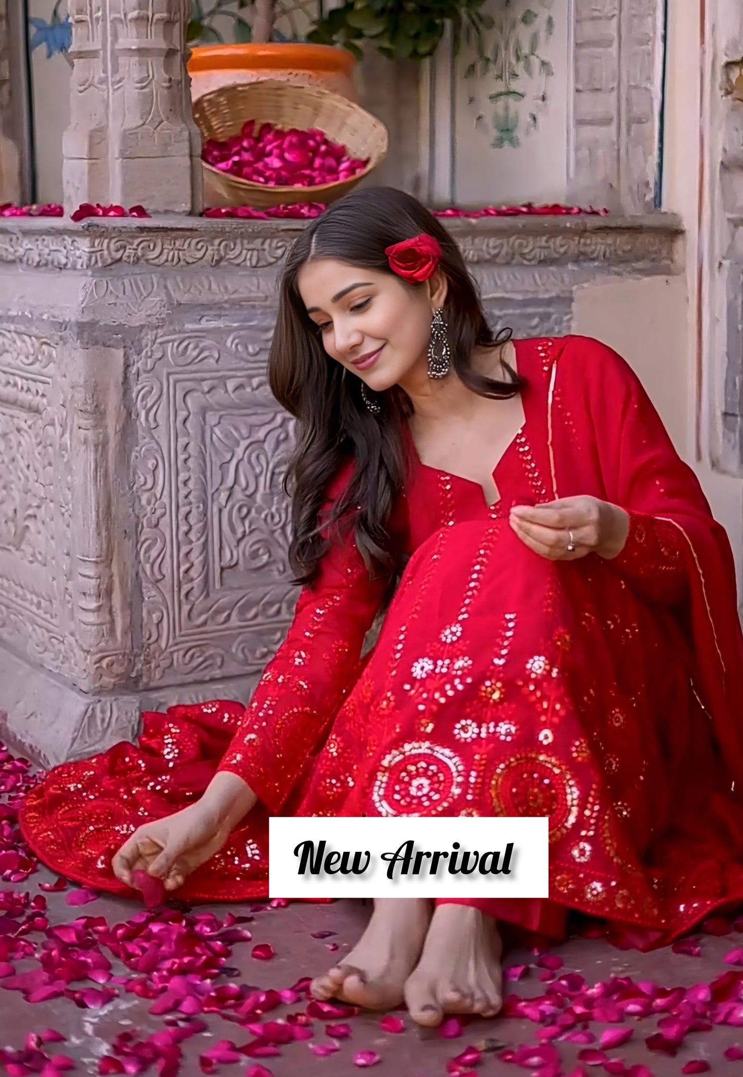 RED EMBROIDERED GEORGETTE SUIT SET