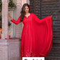 RED EMBROIDERED GEORGETTE SUIT SET