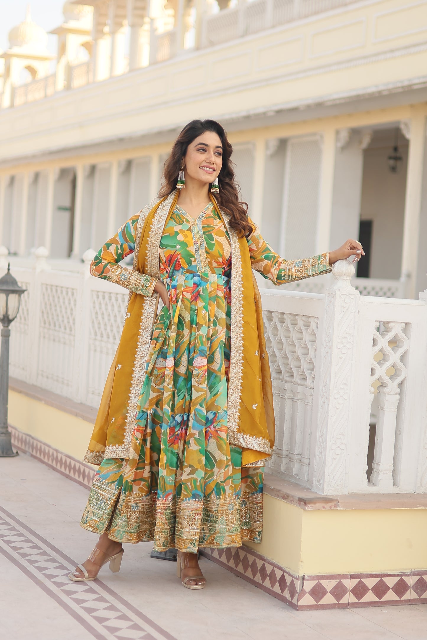 MALTI COLOUR READYMADE GOWN WITH DUPATTA SET-TD-129-MALTI GREEN