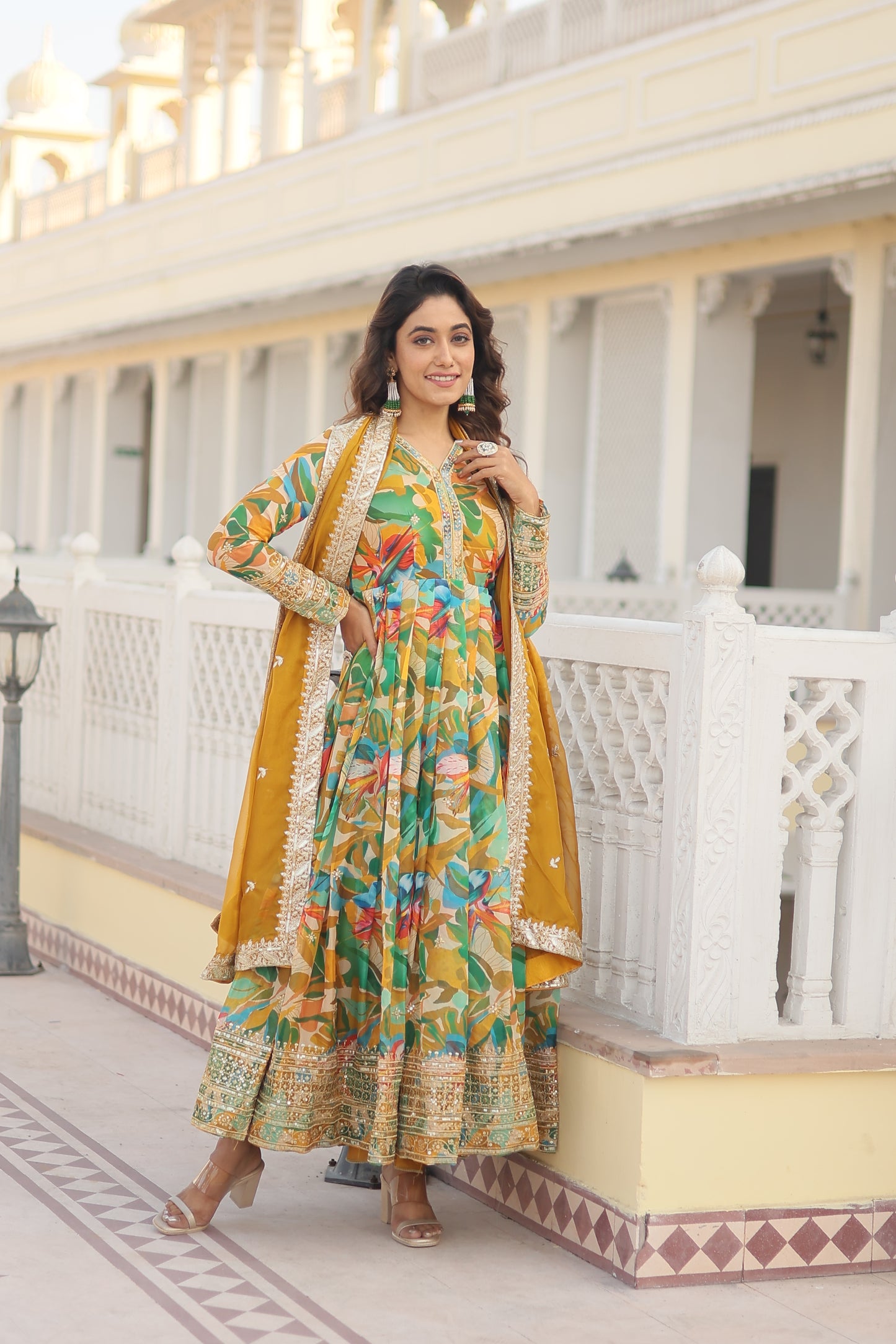 MALTI COLOUR READYMADE GOWN WITH DUPATTA SET-TD-129-MALTI GREEN