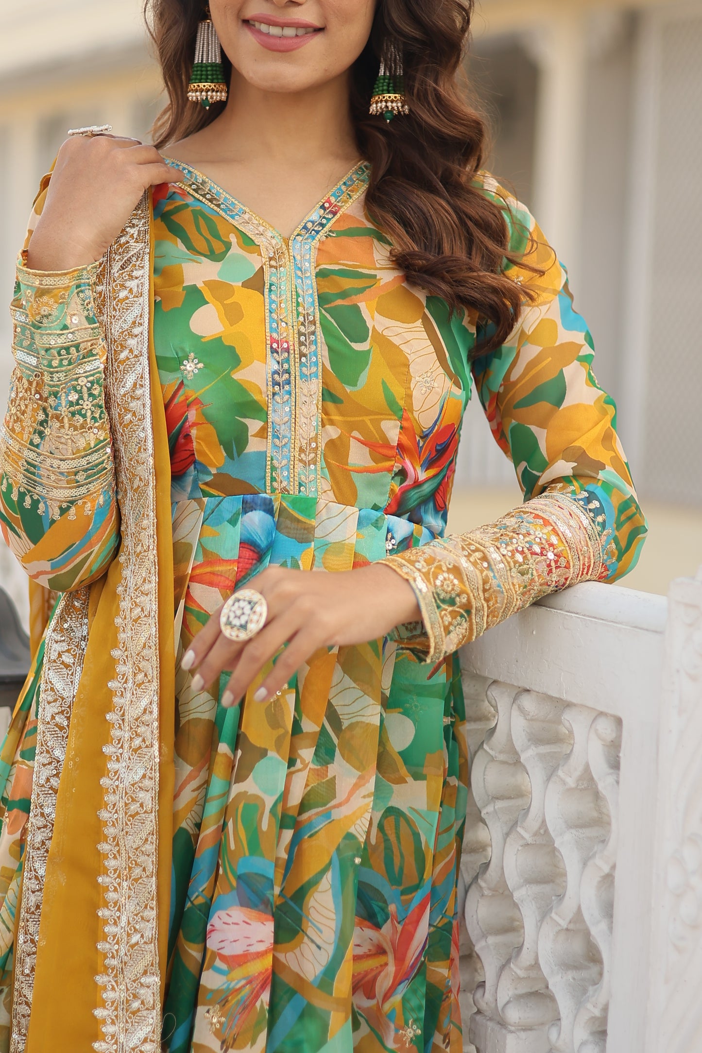 MALTI COLOUR READYMADE GOWN WITH DUPATTA SET-TD-129-MALTI GREEN