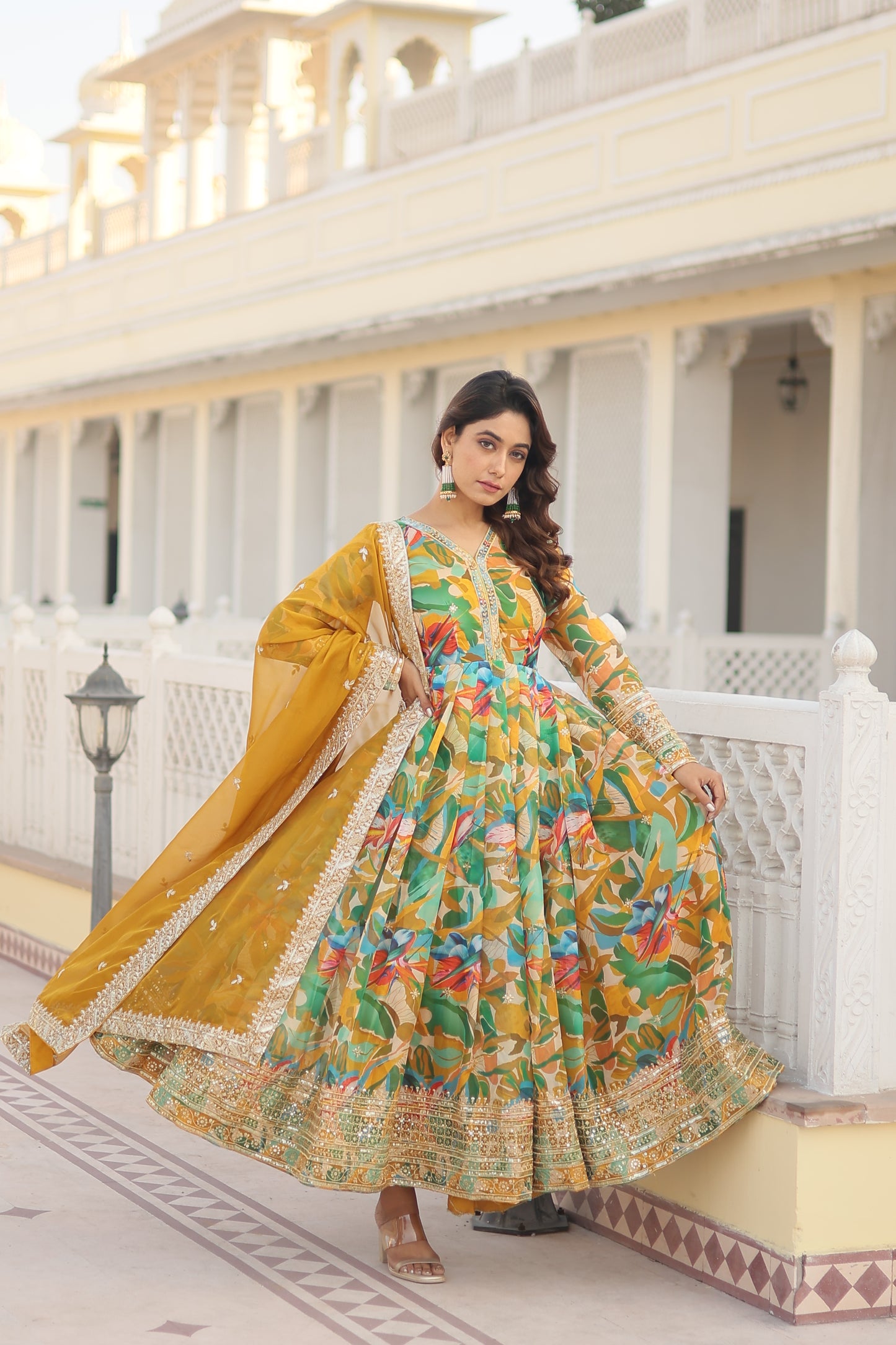 MALTI COLOUR READYMADE GOWN WITH DUPATTA SET-TD-129-MALTI GREEN
