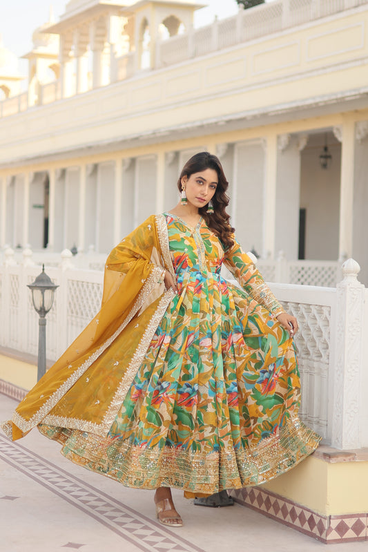MALTI COLOUR READYMADE GOWN WITH DUPATTA SET-TD-129-MALTI GREEN