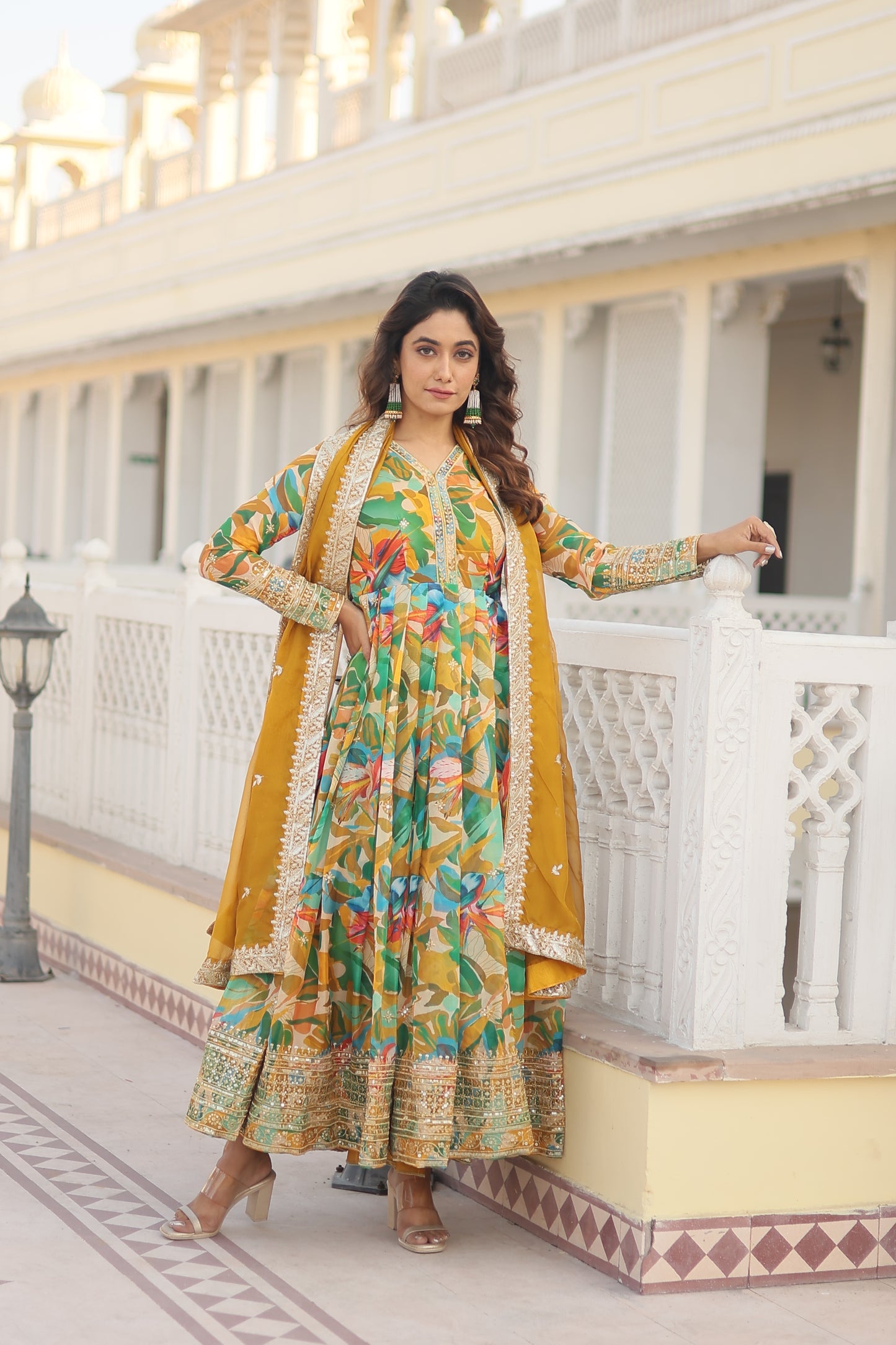 MALTI COLOUR READYMADE GOWN WITH DUPATTA SET-TD-129-MALTI GREEN