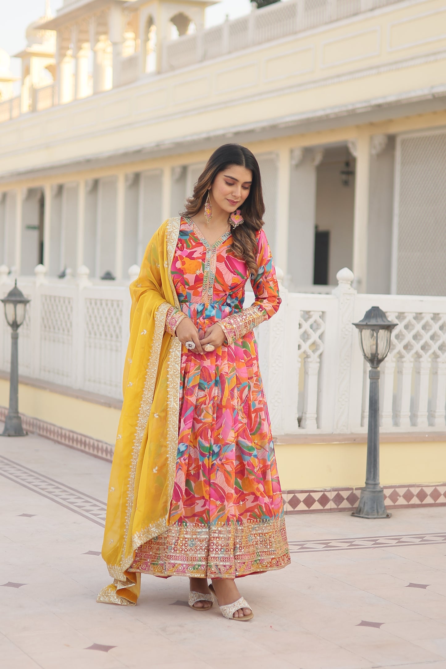 MALTI COLOUR READYMADE GOWN WITH DUPATTA SET-TD-129-MALTI RED
