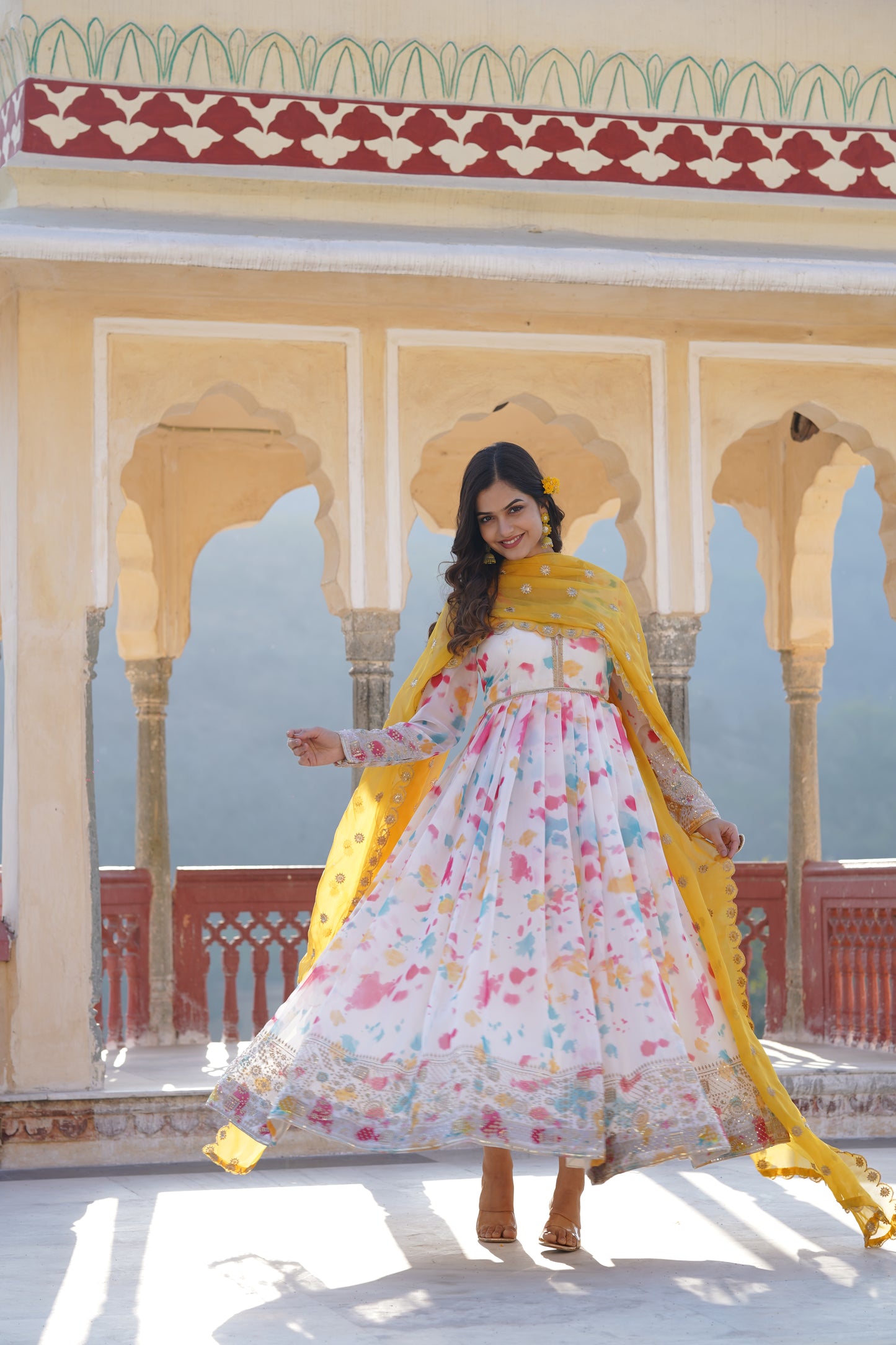 Malti Colour READYMADE GOWN WITH DUPATTA SET