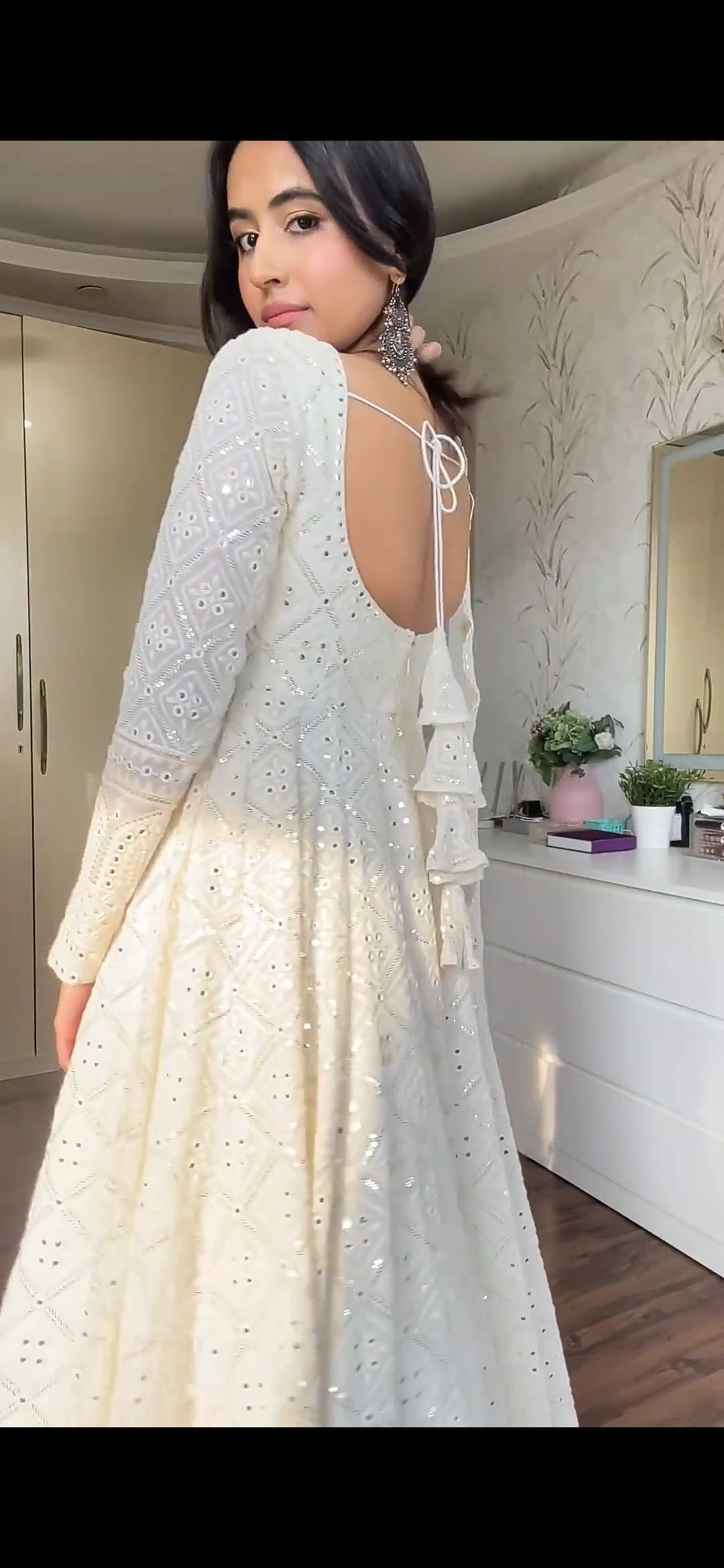 Lucknowi Embroidered Georgette Anarkali Full Stitched Suit Set