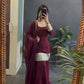 Kaira's Off Maroon Designer Readymade Gown Suit Set .