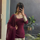 Kaira's Off Maroon Designer Readymade Gown Suit Set .