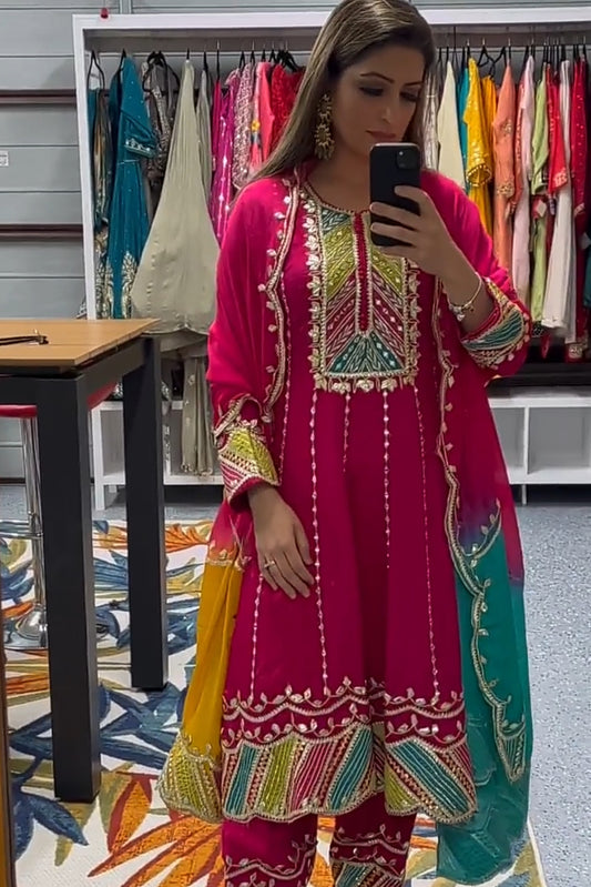 Rani Coloured Party Wear Suit Set With Embroidery and Sequnce Work TD-133
