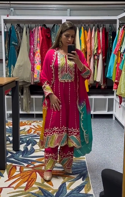 Rani Coloured Party Wear Suit Set With Embroidery and Sequnce Work TD-133