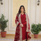 DARK MAROON Blooming Gown with Dupatta With Attractive Embroidered Sequins work.