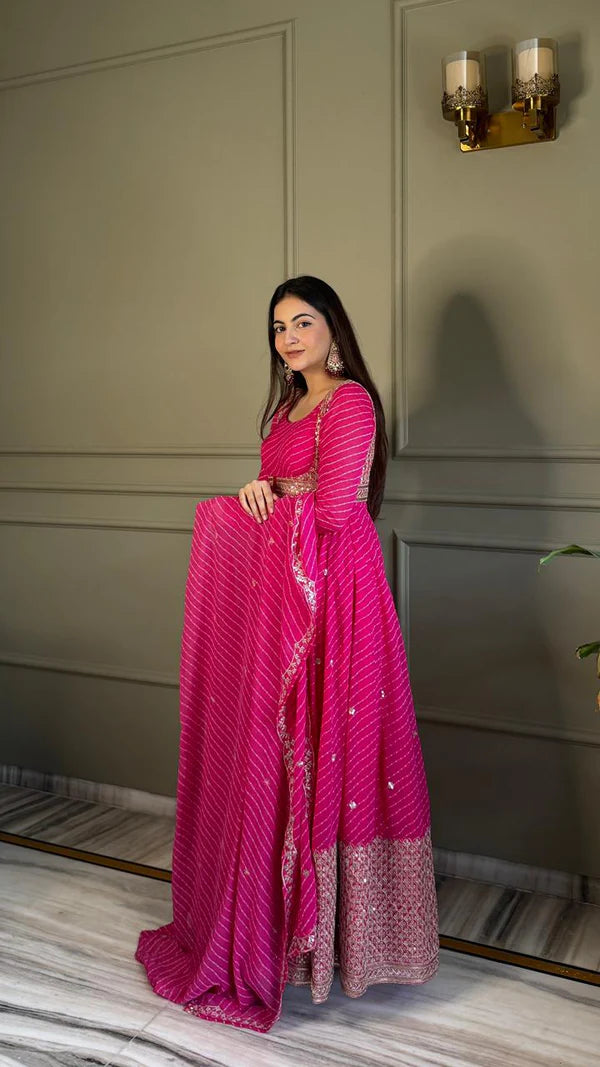 Bandhej Heavy Traditional Koti Anarkali Suit Set