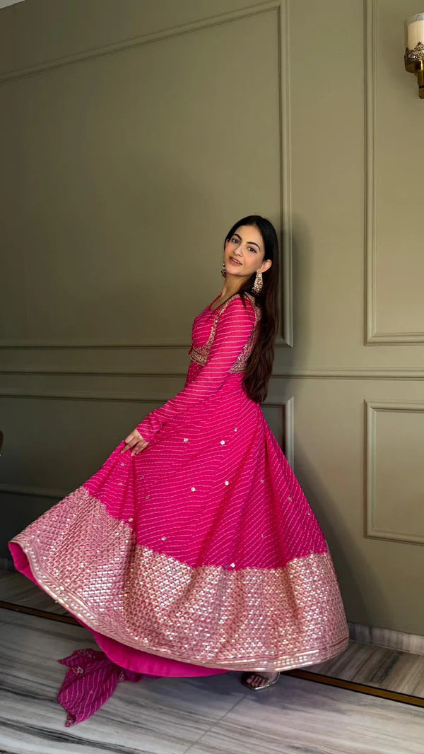 Bandhej Heavy Traditional Koti Anarkali Suit Set