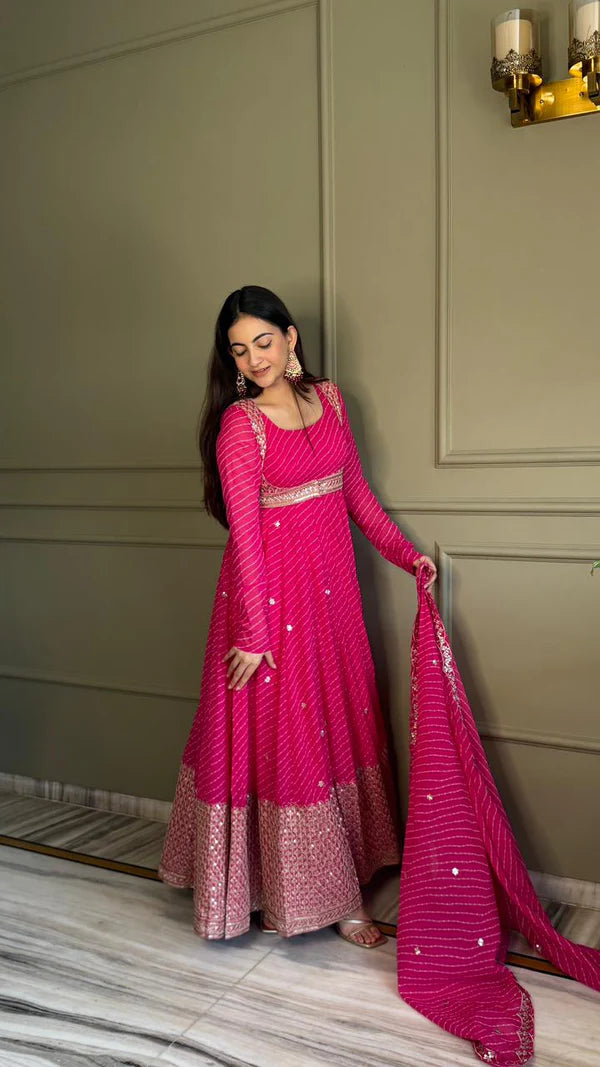 Bandhej Heavy Traditional Koti Anarkali Suit Set
