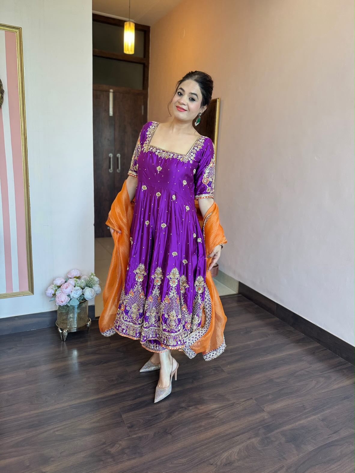 Purple Floral Anarkali Suit Set