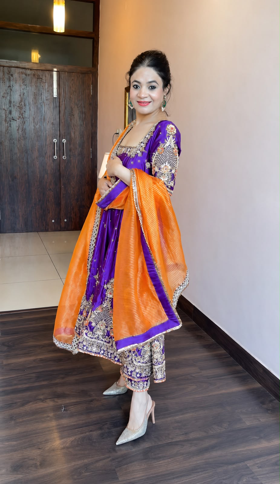 Purple Floral Anarkali Suit Set