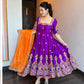 Purple Floral Anarkali Suit Set