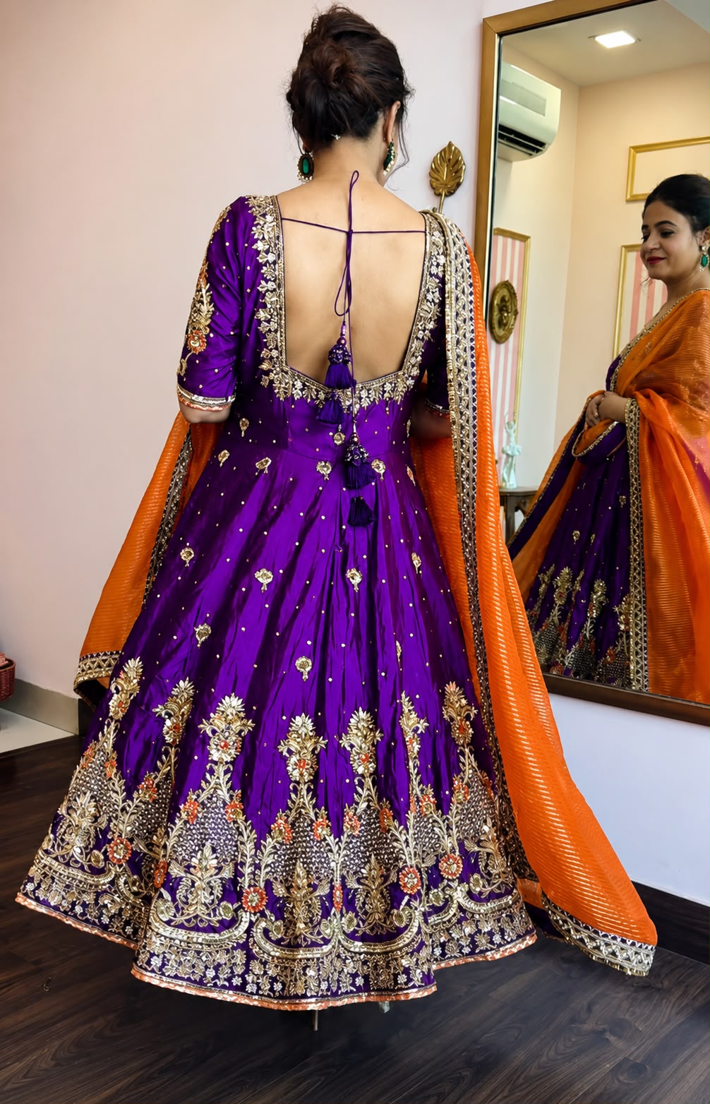 Purple Floral Anarkali Suit Set