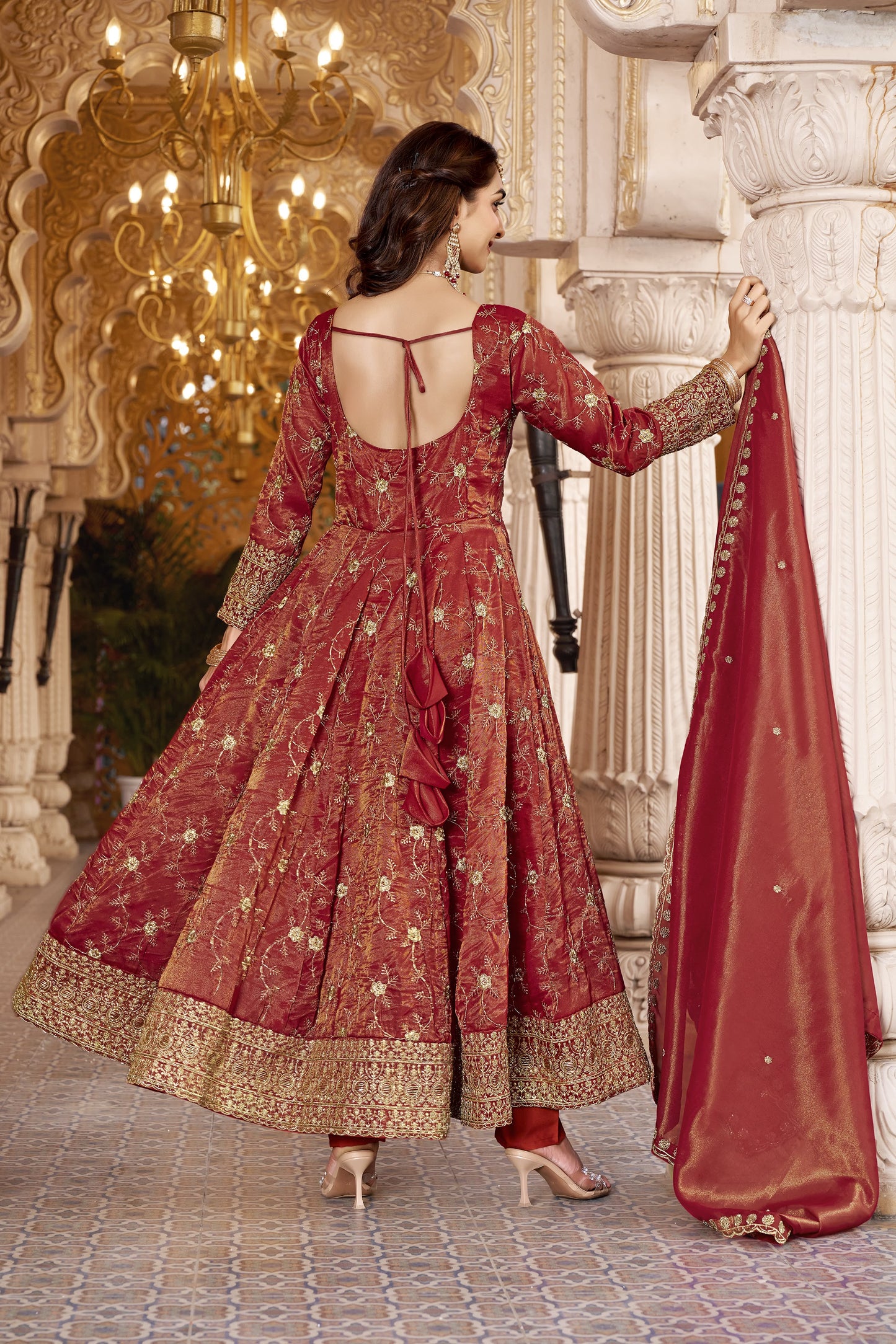 Zainab  Rust cosmo Anarkali Suit Set