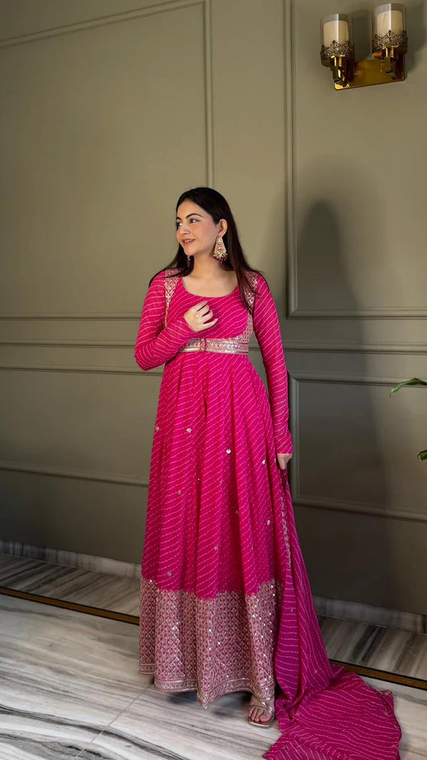 Bandhej Heavy Traditional Koti Anarkali Suit Set