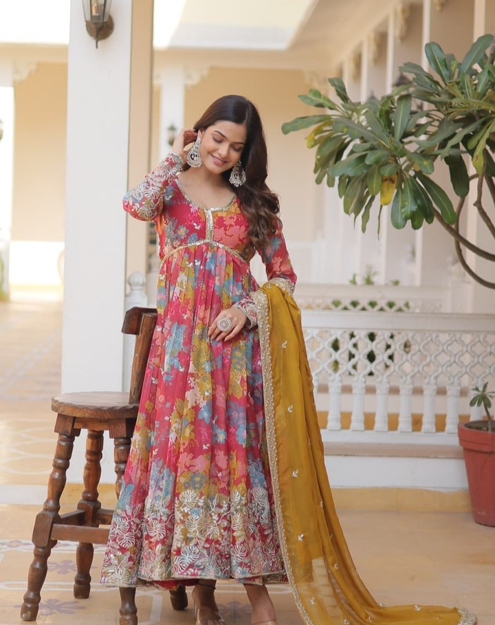 *Faux Georgette With digital print Anarkali Suit-TD-125-RED