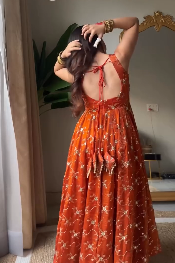 Nirali's' Orange Anarkali Premium Suit Set