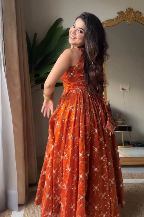 Nirali's' Orange Anarkali Premium Suit Set
