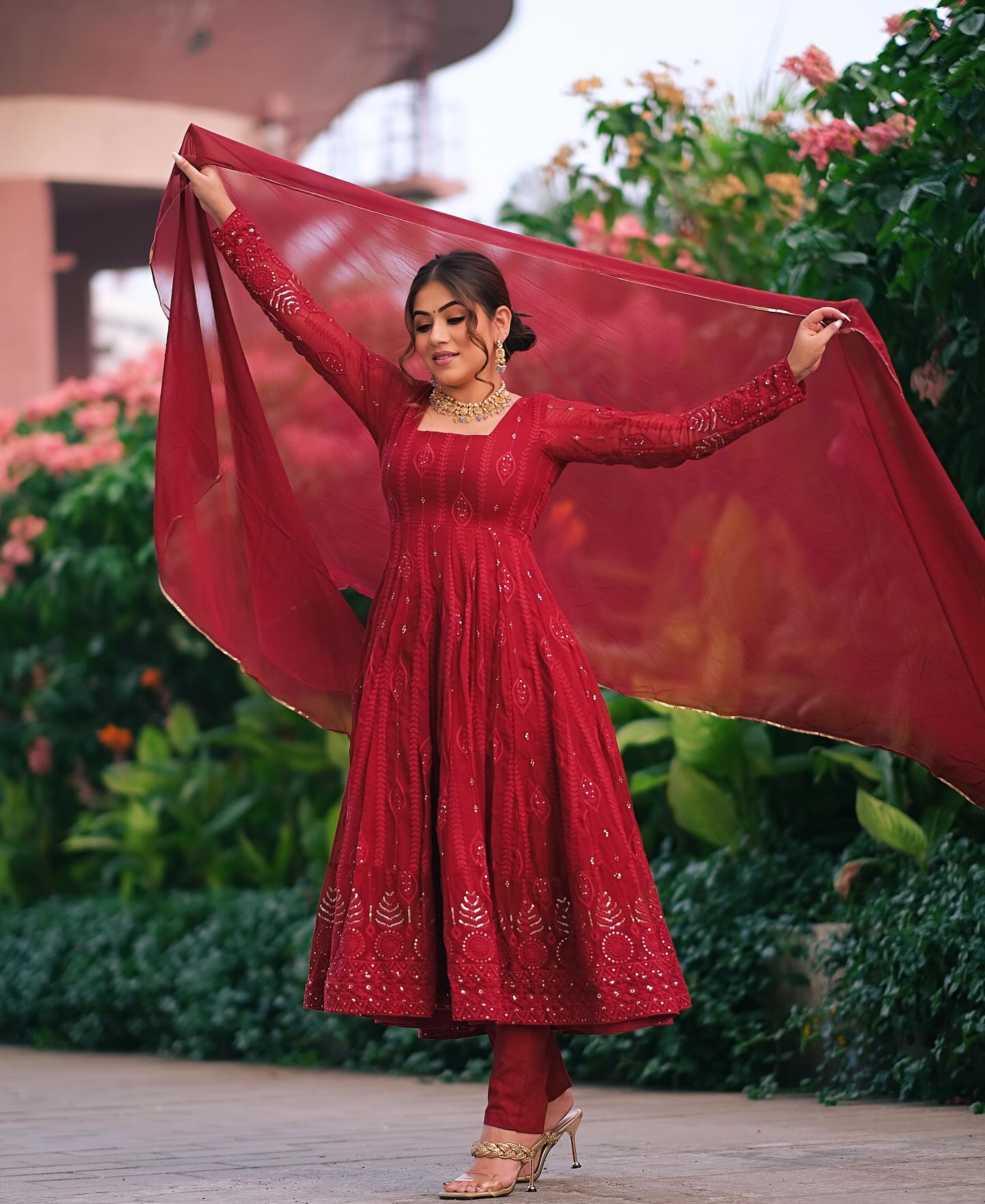 ANJALI'S MAROON EMBROIDERED GEORGETTE SUIT SET