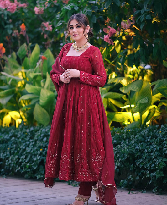 ANJALI'S MAROON EMBROIDERED GEORGETTE SUIT SET