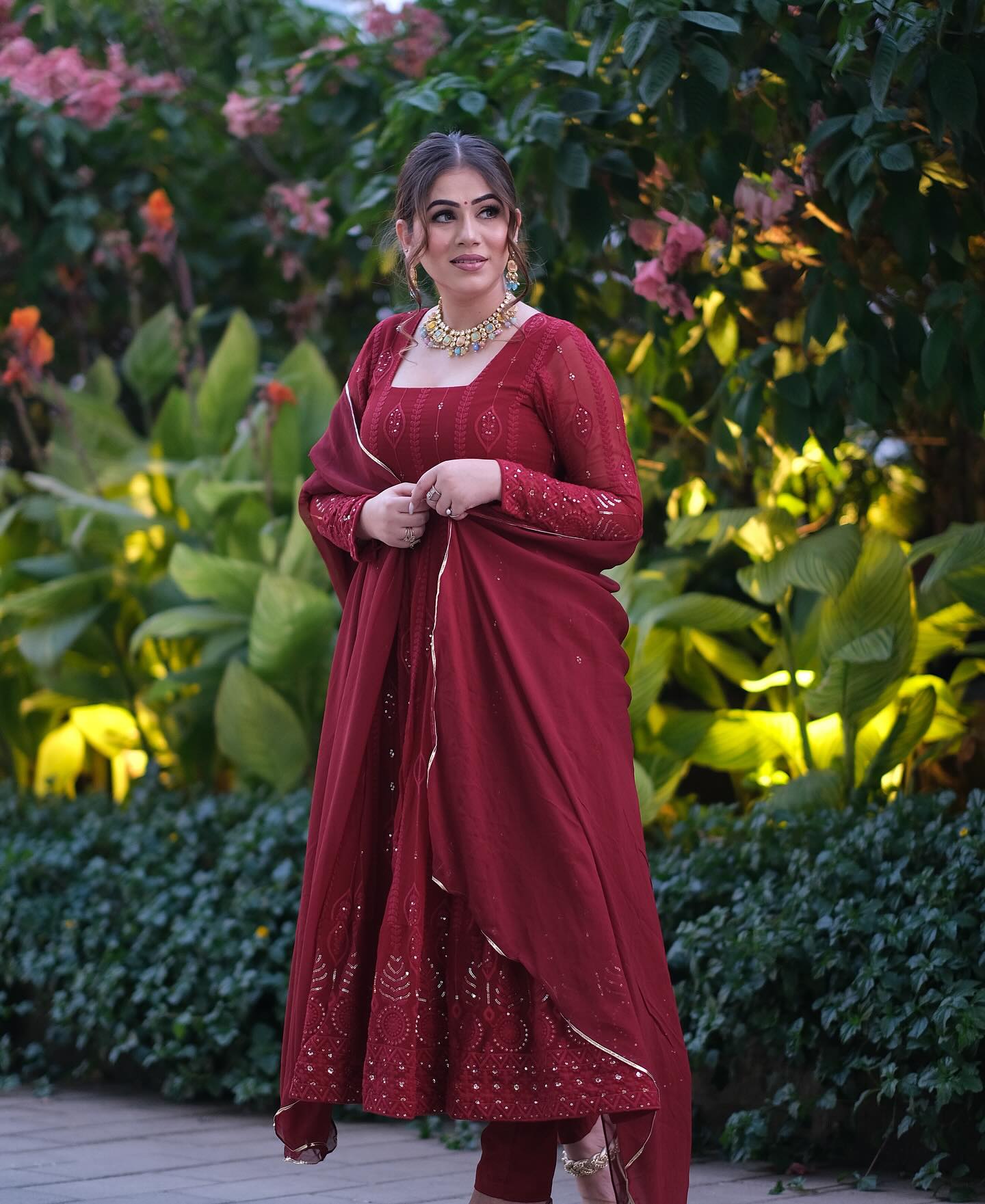 ANJALI'S MAROON EMBROIDERED GEORGETTE SUIT SET