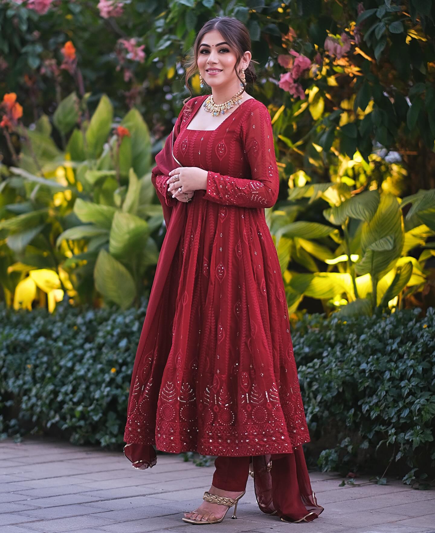ANJALI'S MAROON EMBROIDERED GEORGETTE SUIT SET