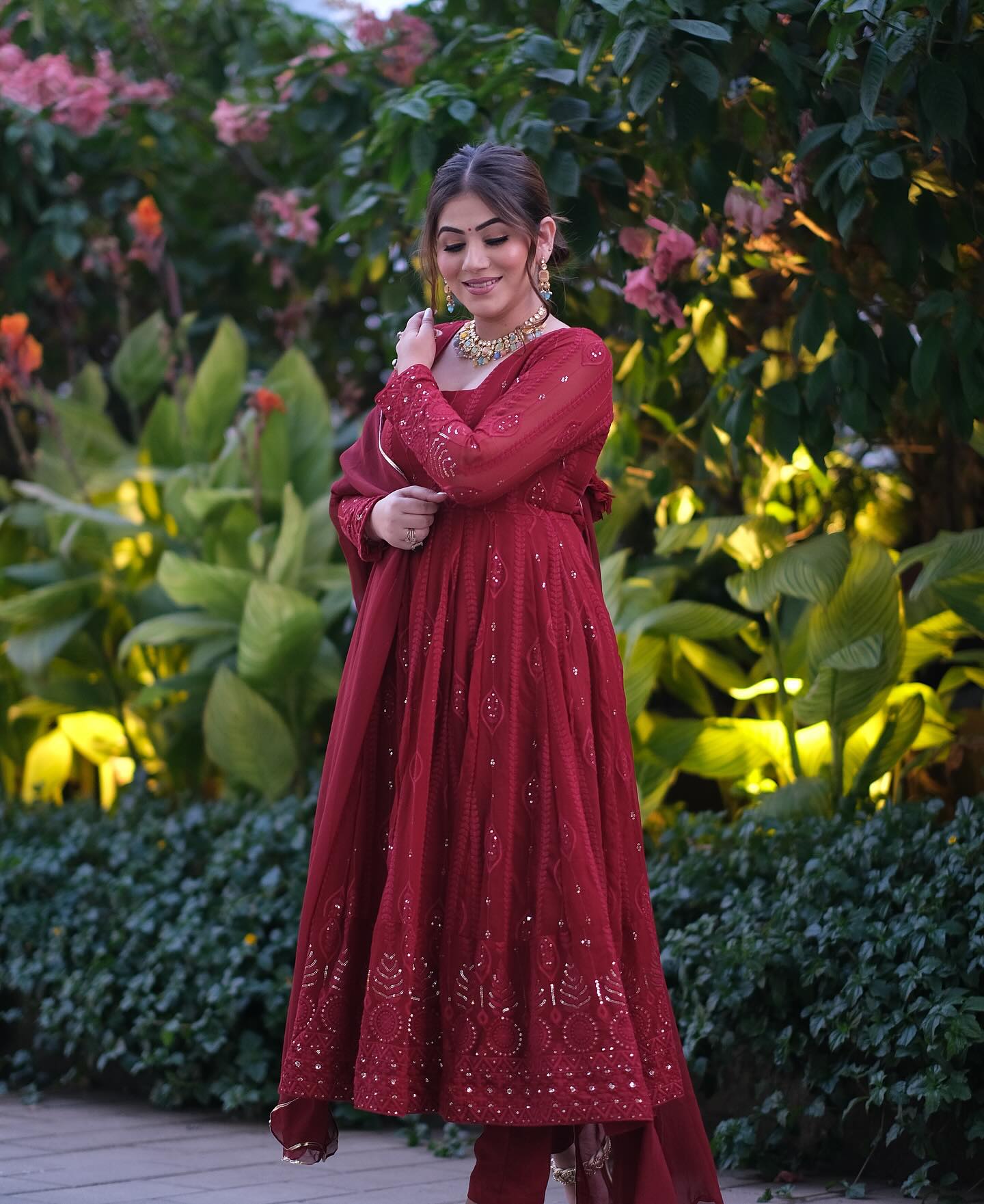 ANJALI'S MAROON EMBROIDERED GEORGETTE SUIT SET