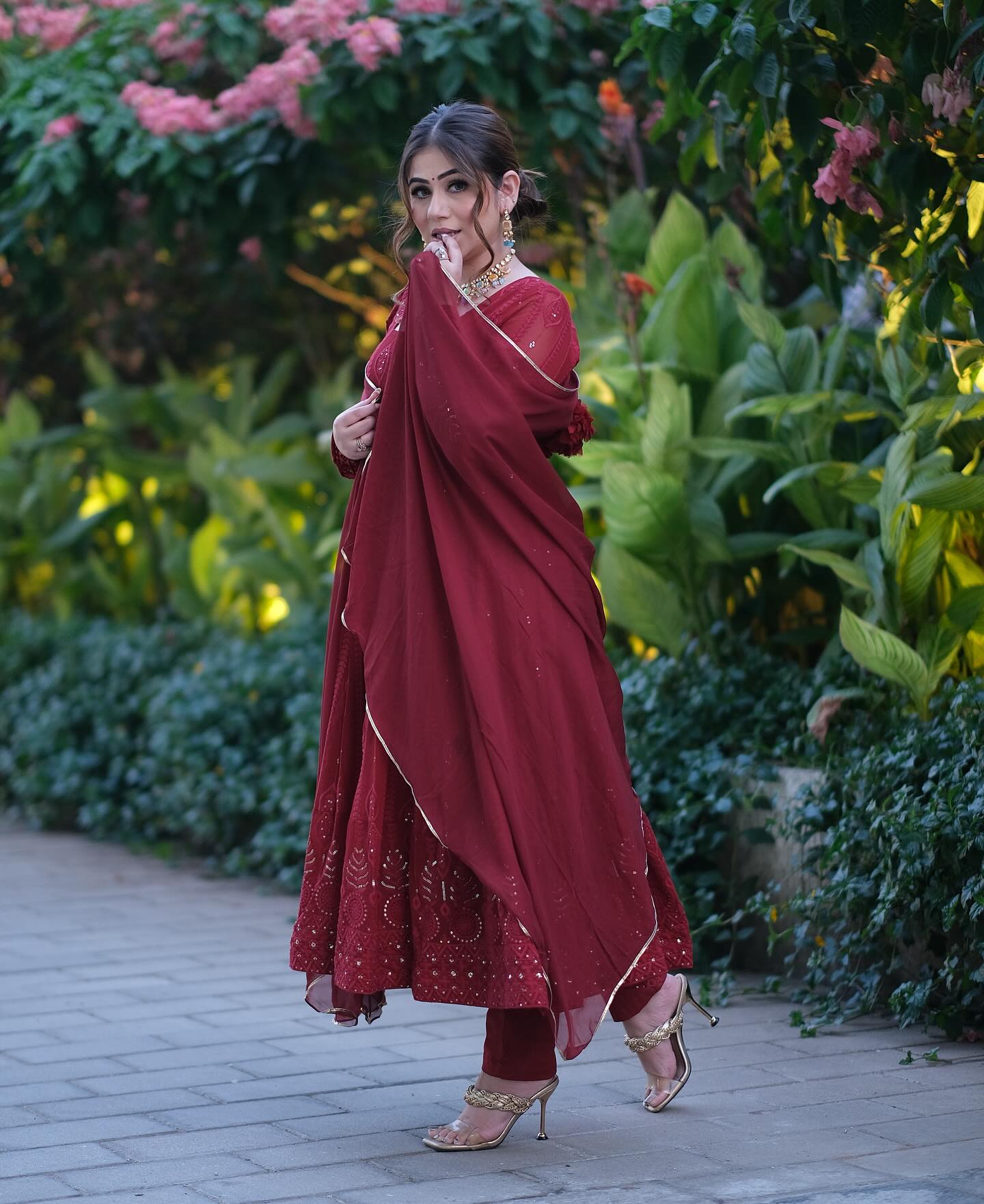 ANJALI'S MAROON EMBROIDERED GEORGETTE SUIT SET