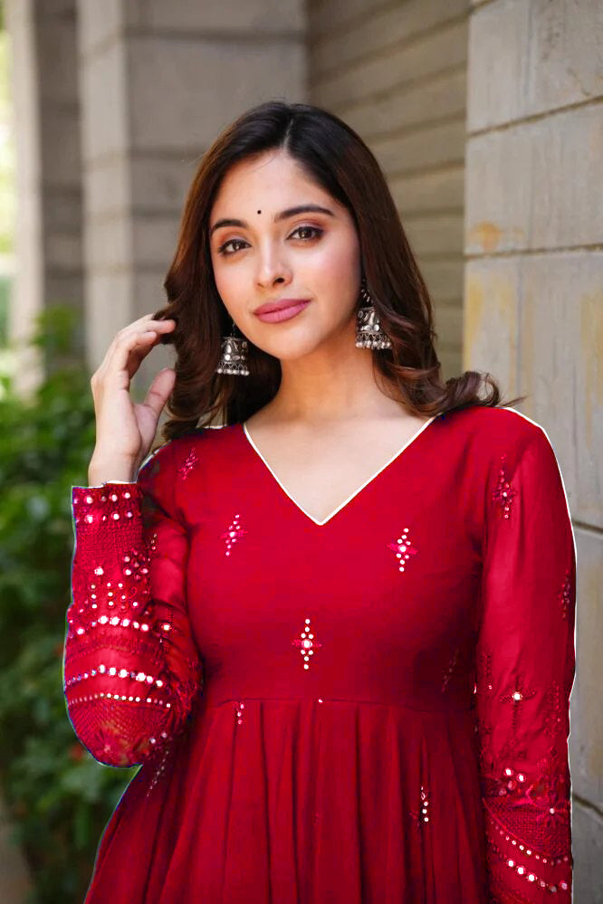 MAROON GEORGETTE EMBROIDERED SUIT SET TD-107